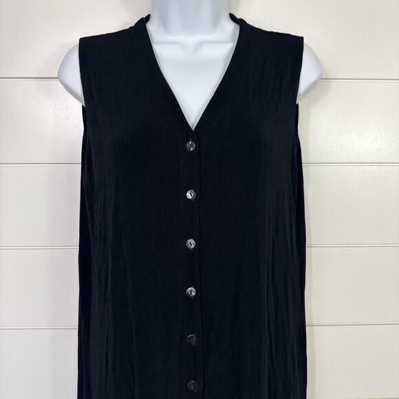 Chico's Travelers Ribbed Sleeveless Button Front Vest Black sz 1 / Medium - Picture 2 of 6